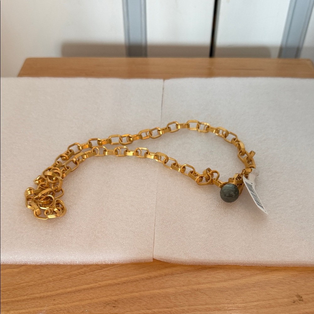 NWT Gold-Tone Link Necklace with Dark Bead Accent - Elegant Everyday Layering